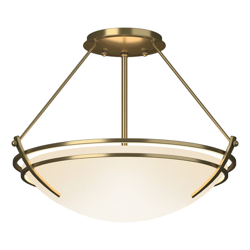 Tryne Semi Flush Mount, Modern Brass, 12.5" H x 16.4" W x 16.4" D, Opal