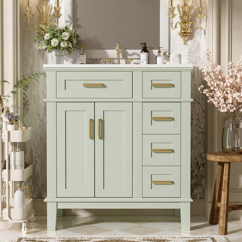 Meuble-lavabo 30 po avec lavabo en céramique, Vert