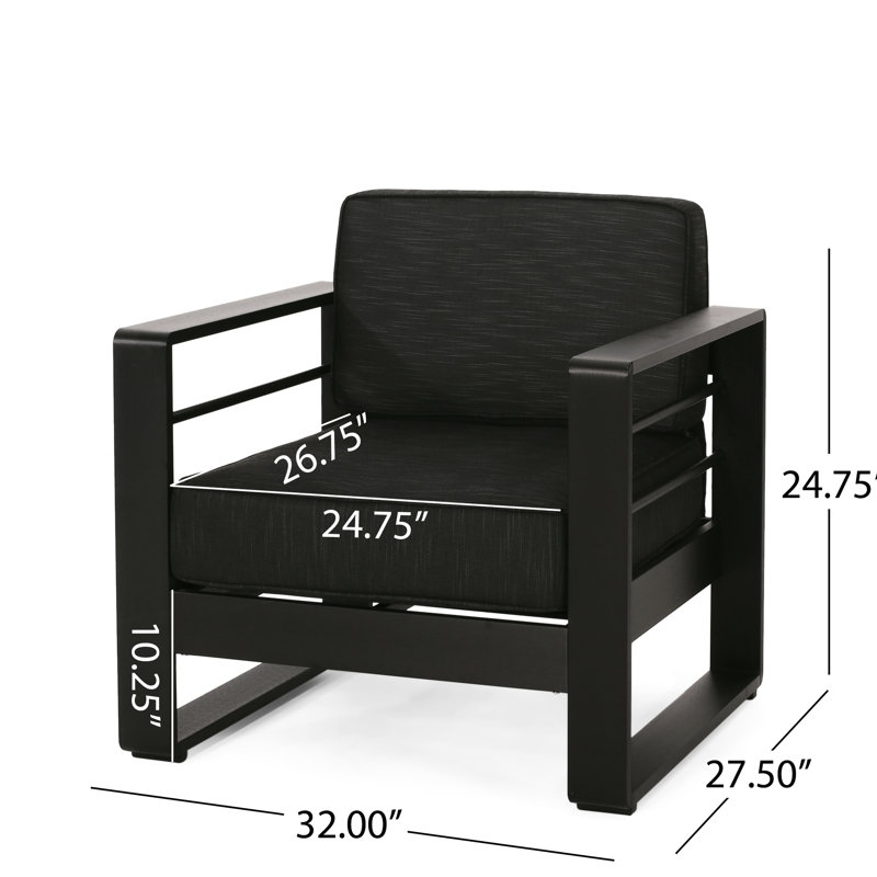 Adorian Bay Mp1 Dark Gray Aluminium Outdoor Dining Chair, Club Type, 31.93 In. Depth, 26.87 Width, 25.21 Height Chair In Gray, Style Seat,