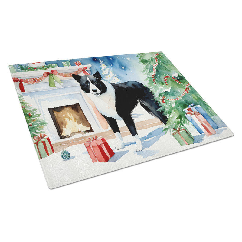 Karelian Bear Dog Cozy Christmas Glass Cutting Board Large