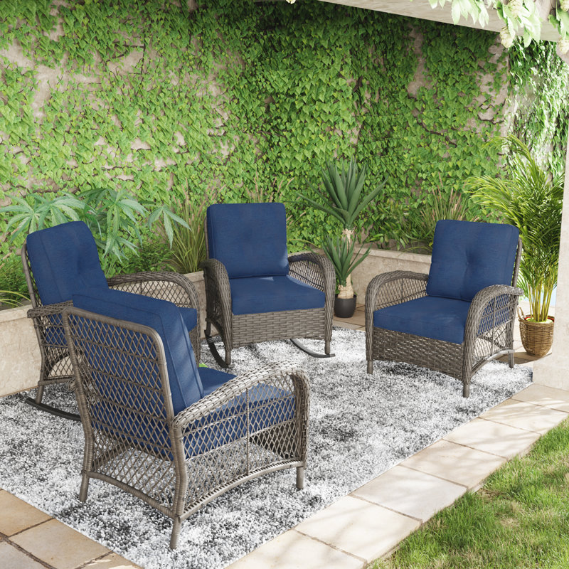 Ensemble de 2 chaises longues en osier Lynnett, Bleu marine