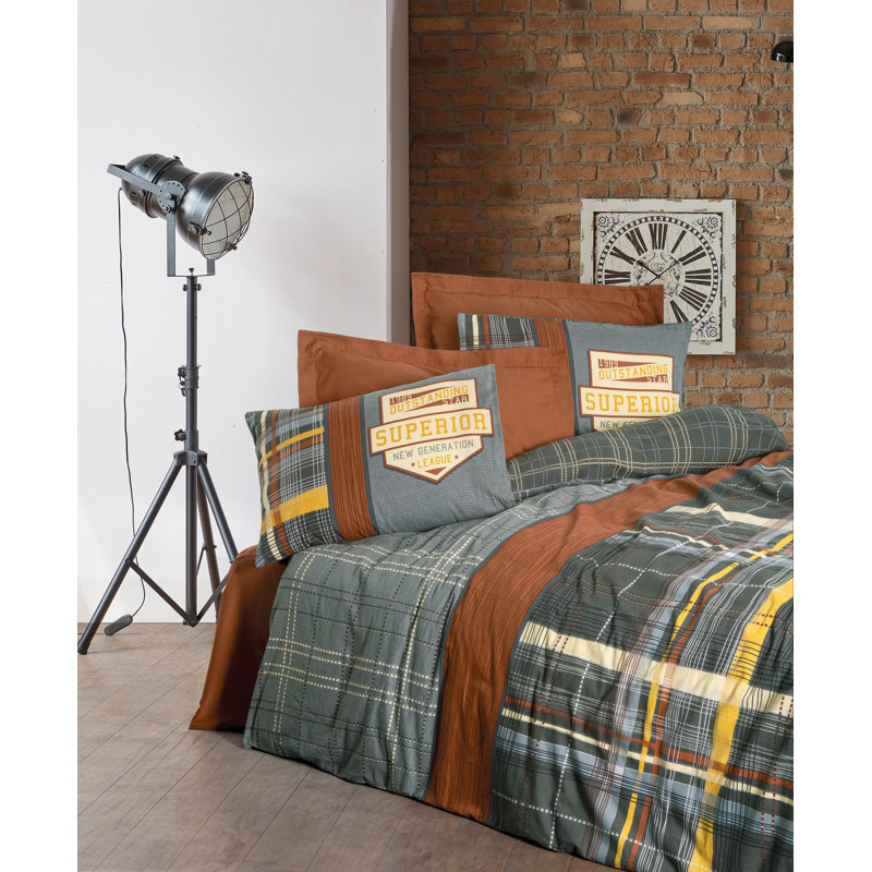 Ensemble de housse de couette double Cinnamon Ranforce, 79 po x 87 po | Comprend 2 taies d'oreiller (19,7 po x 27,6 po) et un drap plat (94,5 po x 102,4 po) | 145 fils, impression réactive, lavable à la machine, conception élégante avec fermeture à boutons