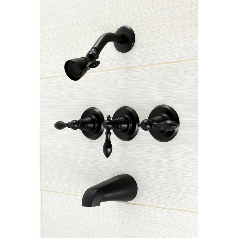 Kingston Brass American Classic Triple-Handle Tub and Shower Faucet, Matte Black
