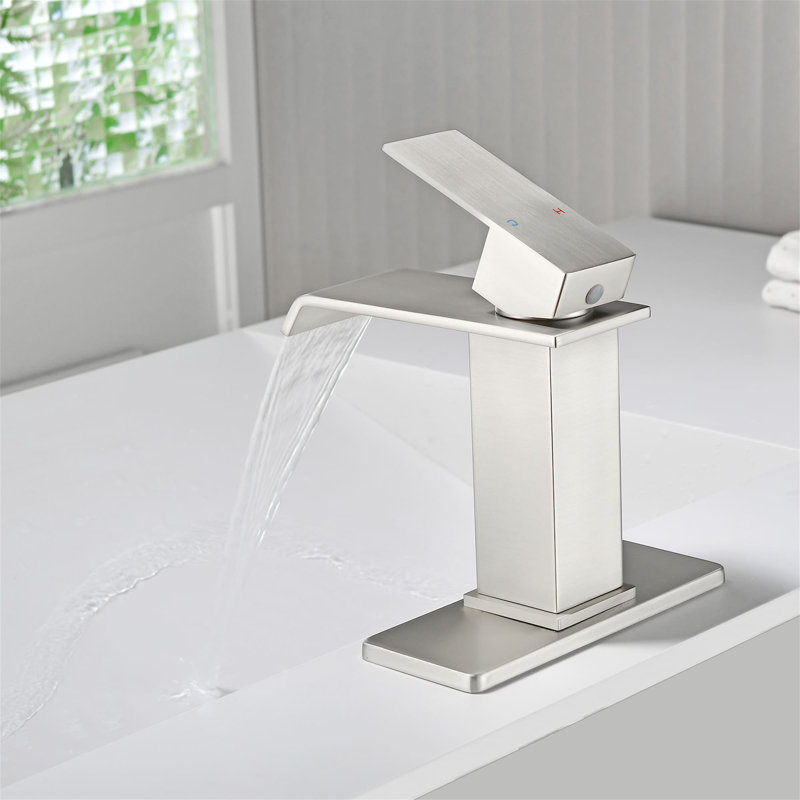 Single Hole Bathroom Faucet With Pop-Up Drain Assembly Waterfall Bathroom Sink Faucets Stainless Steel Single Handle Bathroom Basin Taps With Deck Plate