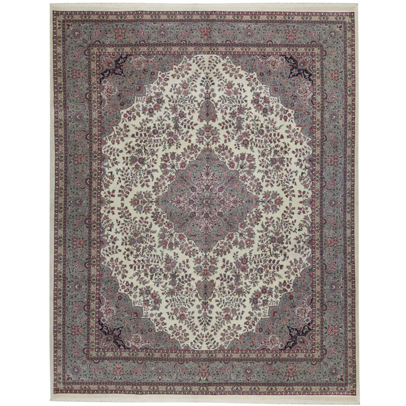 Tapis beige et rose noué à la main de haute qualité