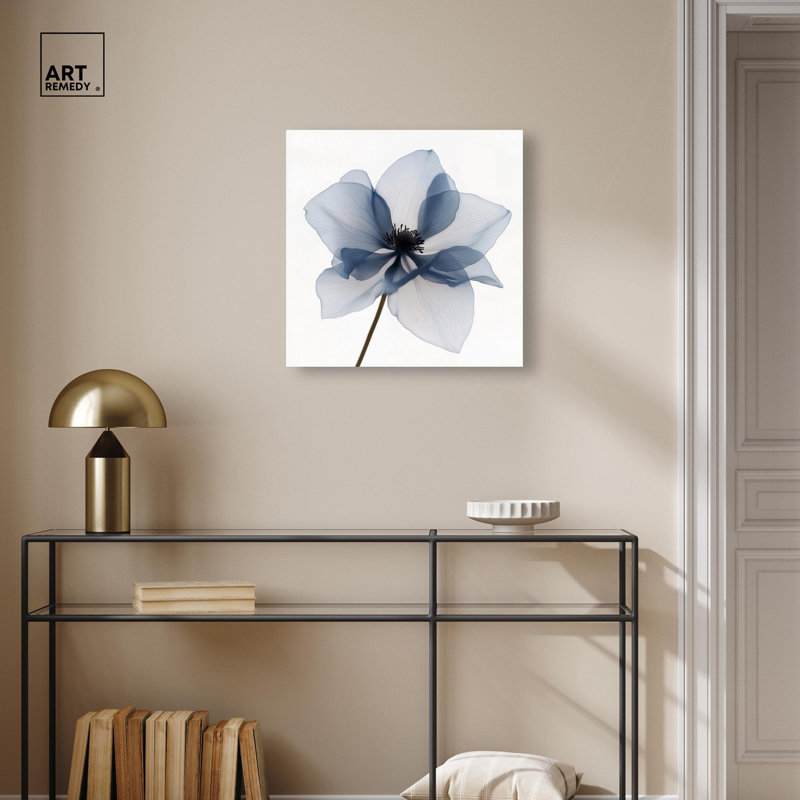 Art floral bleu sur toile Morning Petalia II par , H 13 po x l 13 po, Cadre flottant, Blanc