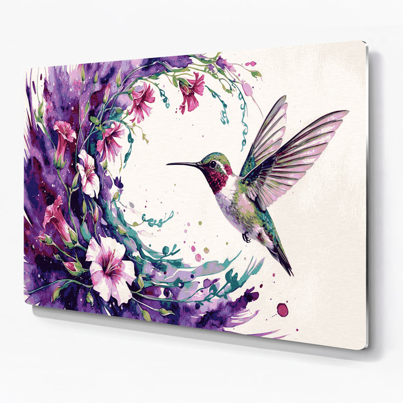 Art mural en métal, oiseaux, rubis à gorge rubis, H 132 po x l 168 po x P 0,05 po