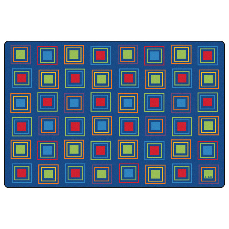 Tapis bleu / rouge touffeté à motif primaire, Rectangulaire 8 pi x 12 pi
