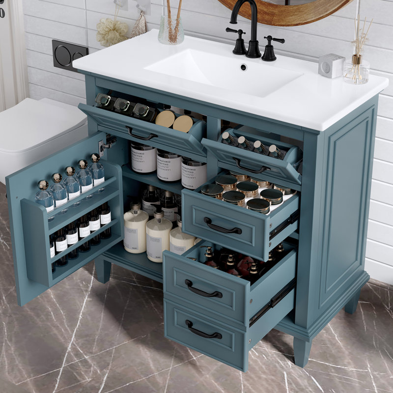 Ensemble de meuble-lavabo 36 "avec lavabo en céramique, Bleu gris