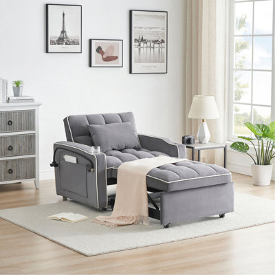1 canapé-lit pliable polyvalent en 3 longueurs, canapé-lit moderne en velours, dossier réglable et avec port USB, cendrier et support pour téléphone pivotant