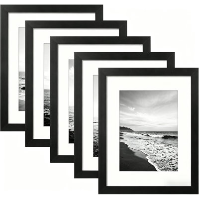 Picture Frames with Mat, Set of 5, Black