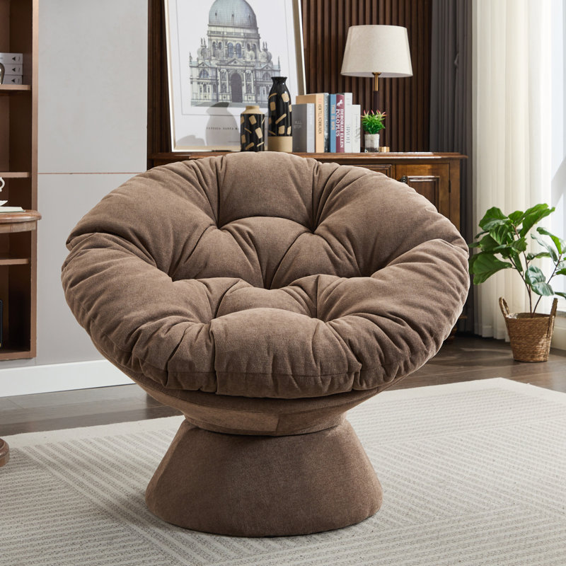 Renasha 37'' Wide Swivel Barrel Chair,Accent chair,Reading chair with tufted back  , Brown Chenille