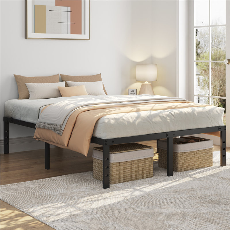 14.5" H Metal Platform Bed Frame with Heavy Duty Steel Slat Support, Queen