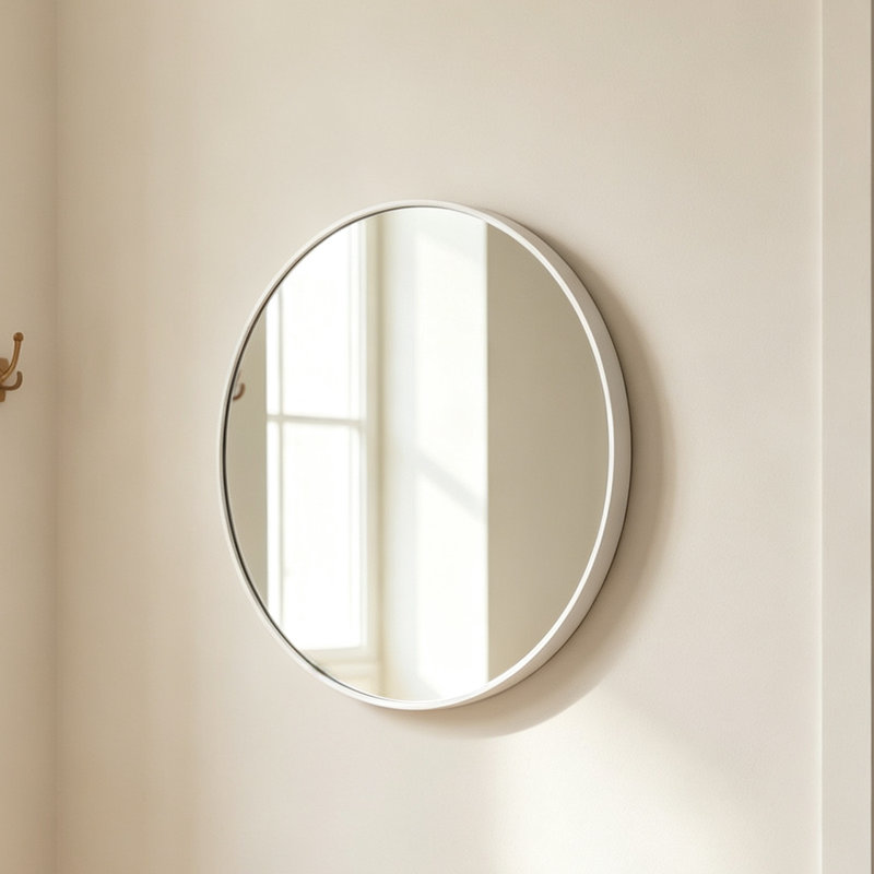 Nordic Style Round Wall Mounted Bathroom Mirror, White, 50cm x 50cm