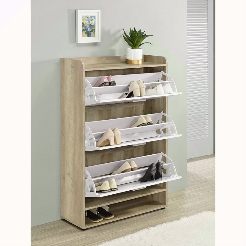 Range-chaussures en bois d'ingénierie à 3 niveaux, Blanc