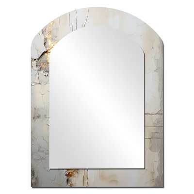 grey and white nature split - Abstract Shapes Arch Wall Mirror, Beige Asymmetrical Decorative Mirror, Printed Metal Art