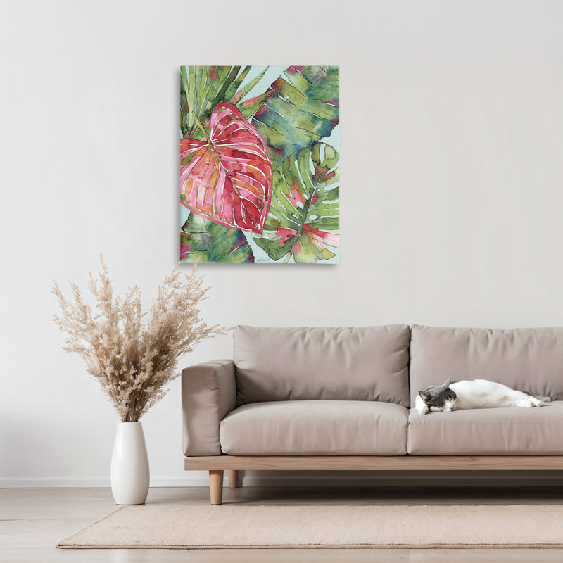Toile rose et verte Palm Springs, design par Anne Tavoletti, H 30 po x l 24 po