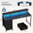 40 Inch Fixed Home Office Desk, 4 Drawers + Storage Shelf with LED Light & Power Strip-873874425-873874428