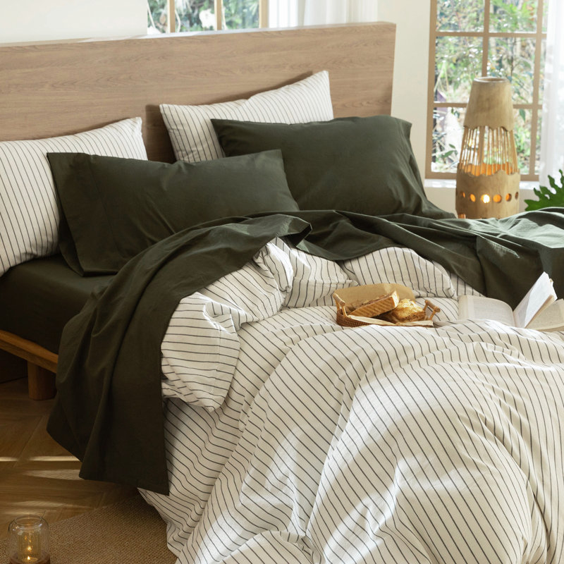 Ensemble de draps MooMee, Ensemble de draps très grand californien avec 2 t, Vert olive