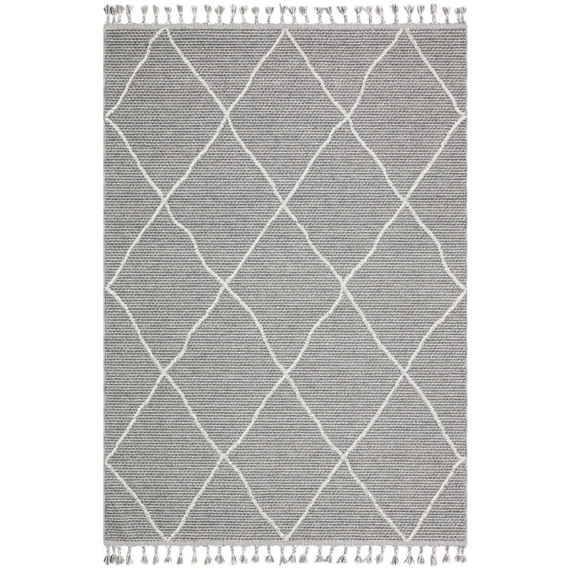 Menderes Flatweave Grey/White Rug, Rectangle 2'7" x 4'11"