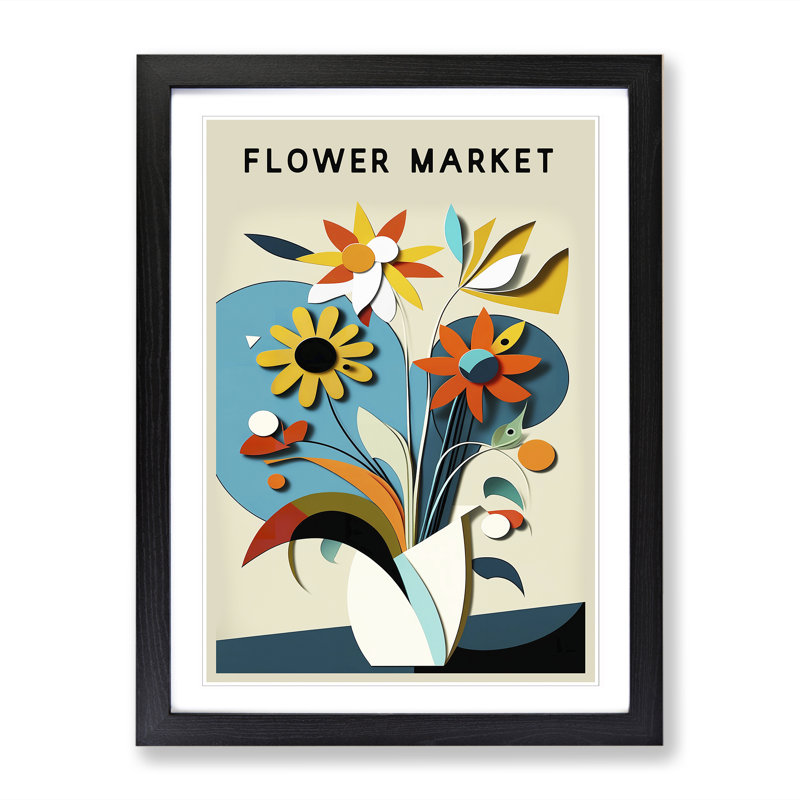 Flower Market Exhibition Constructivism No.2 - Single Picture Frame Print on Wood, 34cm H x 25cm W x 2cm D