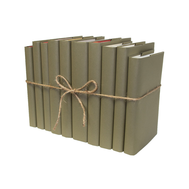 Decorative Books - Olive Paper Wrapped Book Bundle - 1 Foot of Green Books By The Foot