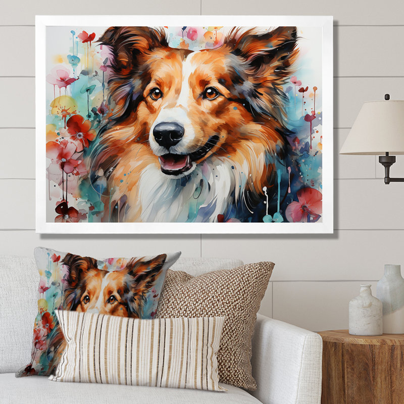 «Shetland Sheepdog Portrait III», reproduction sur toile, Cadre de coin blanc fermé, H 34 po x l 44 po x P 1,5 po