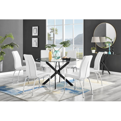 Ensemble de table de salle à manger 6 pièces en métal et verre Tierra