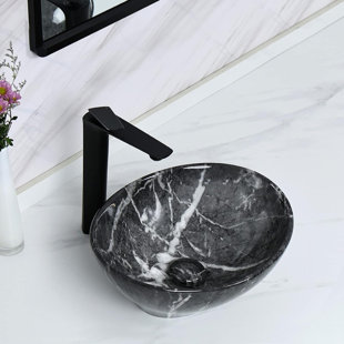 Lavabo de salle de bain vasque ovale noir 13,2 po avec drain escamotable Davivy