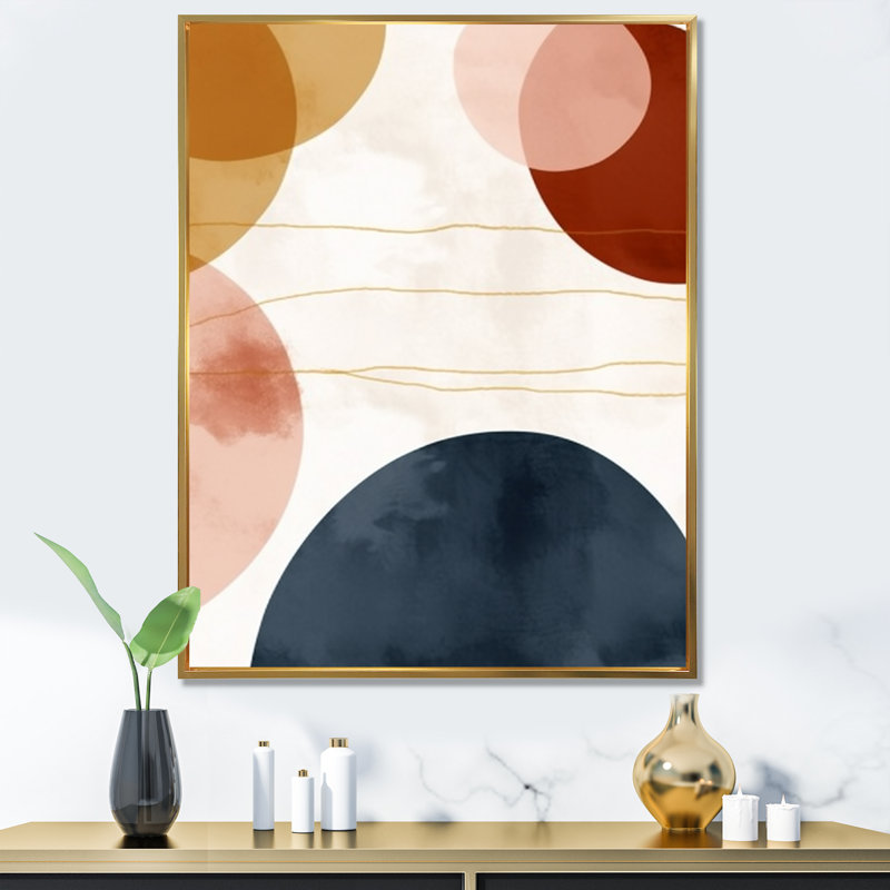 Motif bohème beige minimaliste 6, Cadre flottant doré, H 40 po x l 30 po x P 1,5 po