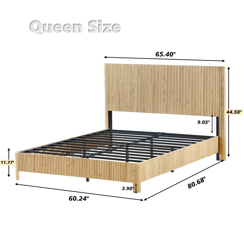 Wood Bed Frame with Headboard, Platform Bed with Metal Slats Support and Weight Capacity 1000 lbs, No Box Spring Needed, Oak, Queen