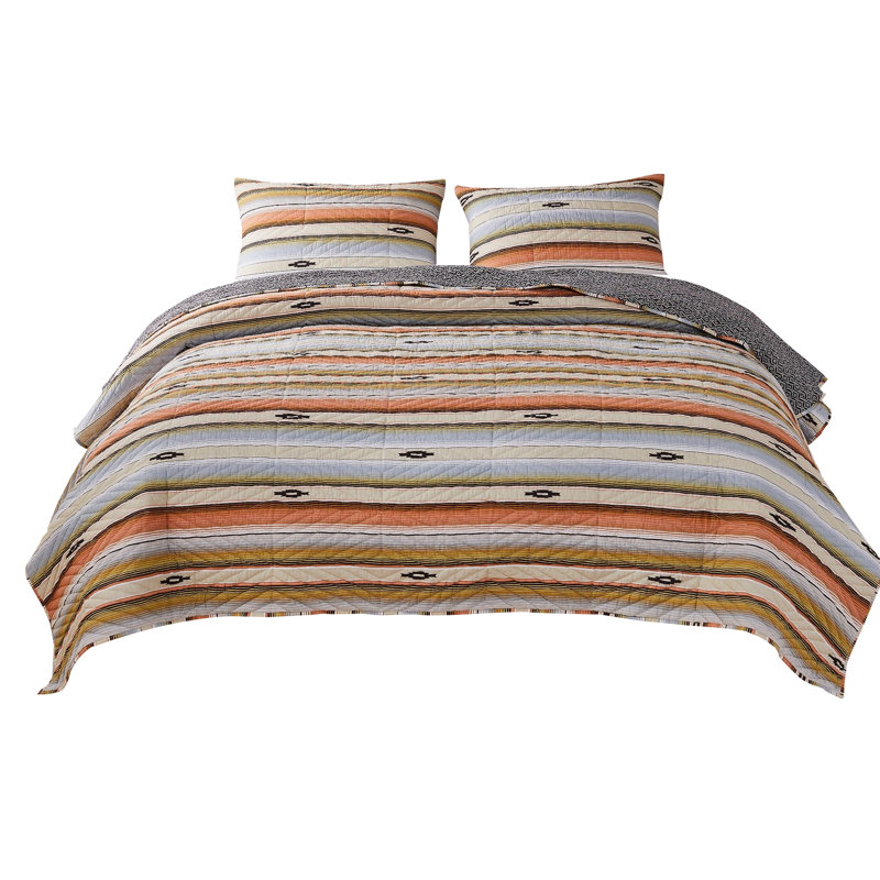  Brown/Gray Microfiber 3 Piece Quilt Set, Full Quilt + 2 Shams