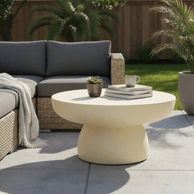 Table basse ronde en fibre de pierre Ruben 27 po avec centre de table thermolaqué pour les salons, les patios ou les espaces de détente