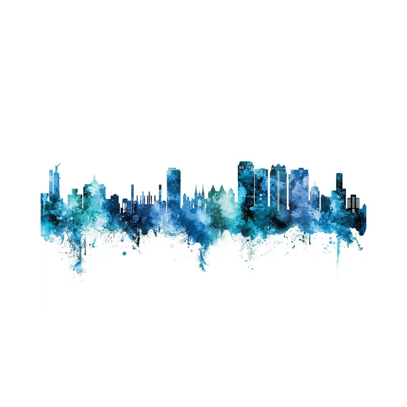 Birmingham Alabama Skyline Blue Teal by Michael Tompsett - 1 Piece Wrapped Canvas Wall Art, 20.32 cm H x 30.48 cm W