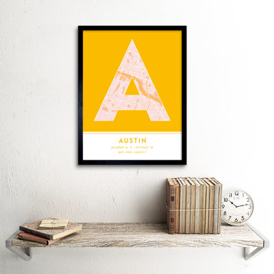 Austin City Map Austin Yellow by Wee Blue Coo - Single Picture Frame Typography