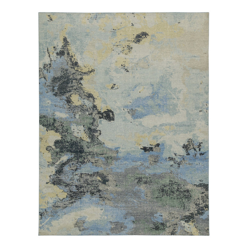 Distressed Homage Hand Knotted Wool Abstract Area Rug, Rectangle 9' x 12'