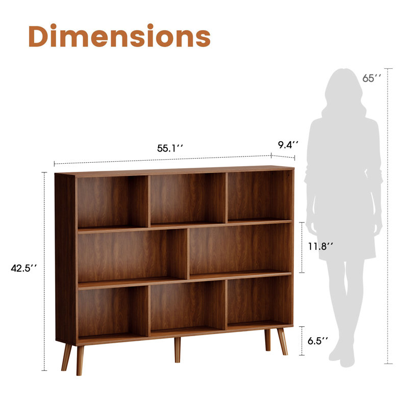 Adisyn No Subject Bookcase, Heritage Walnut, 42.5''H x 55.1''W x 9.4''D