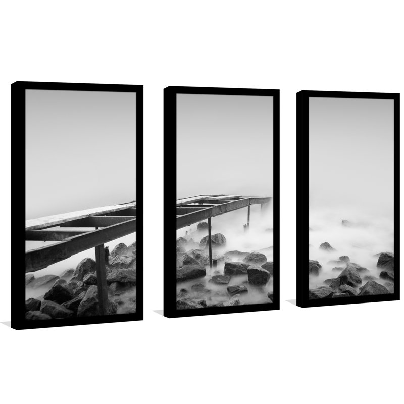 « b&w ocean 1 », ensemble de 3 reproductions de photos encadrées, H 25,5 po x l 40,5 po x P 1 po