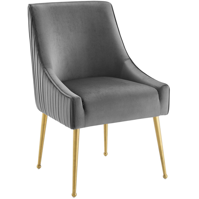 Discern Pleated Back Upholstered Performance Velvet Dining Chair in Green, Grey