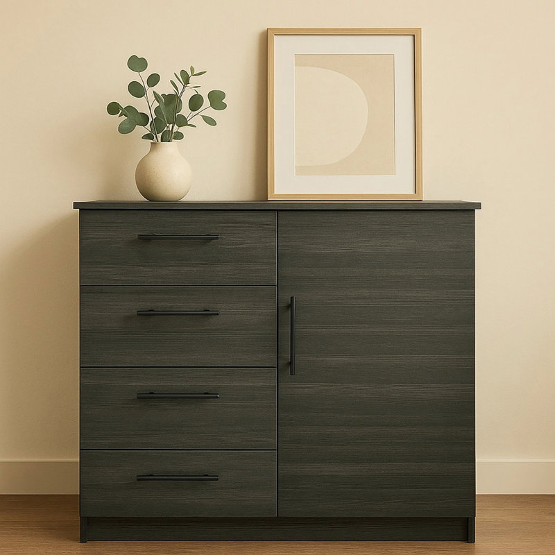 Commode verticale, commode en bois avec tiroir et porte pour chambre à coucher, commode de rangement pour espace de vie, Gris