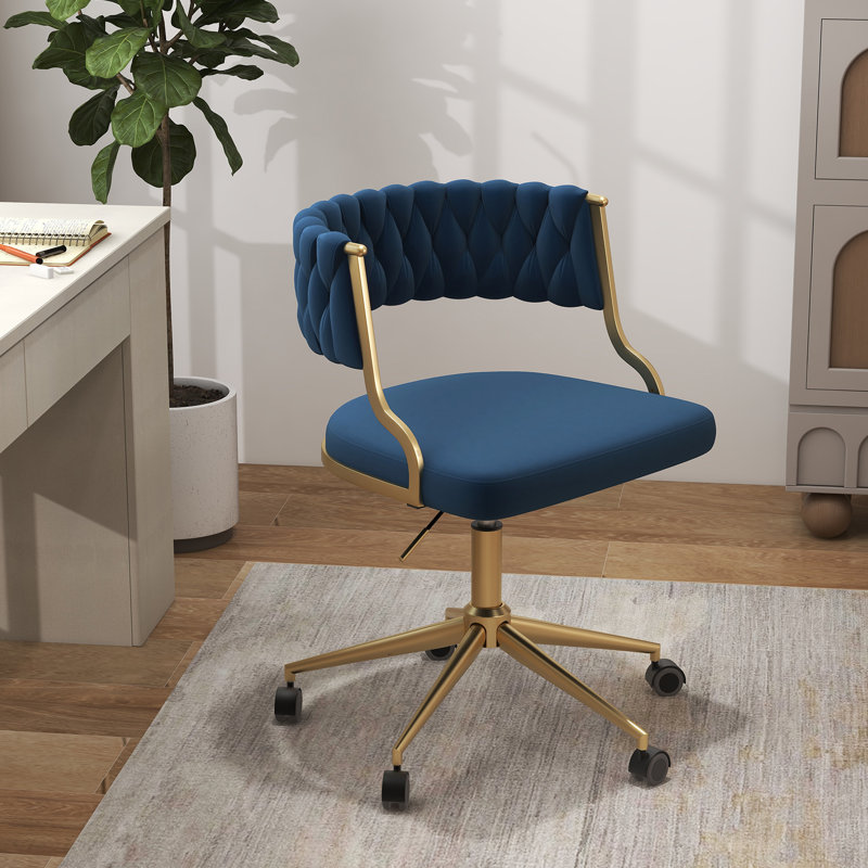 Pia Ricco Velvet Task Chair, Navy Blue