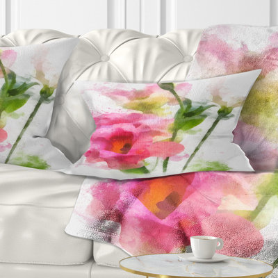 Hand drawn Pink Watercolor Flower - Floral Printed Throw Pillow