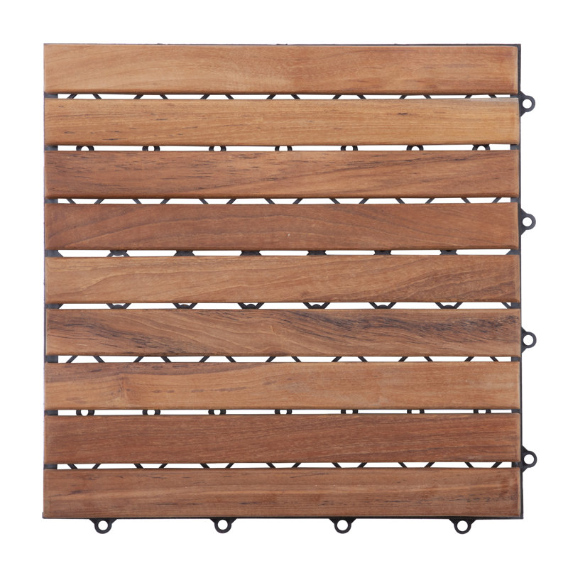 11.8'' L x 11.8'' W Wood Interlocking Deck Tile in Brown