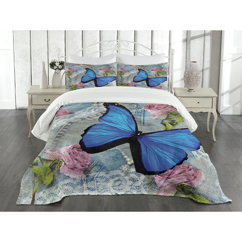 Ambesonne Vintage Bedspread Roses Pearls, Queen Bedspread + 2 Standard Shams