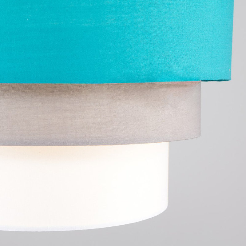 2 x Round Modern 3 Tier Fabric Ceiling Pendant Light Shade - Complete with a 10w LED Bulb Cotton, Blue
