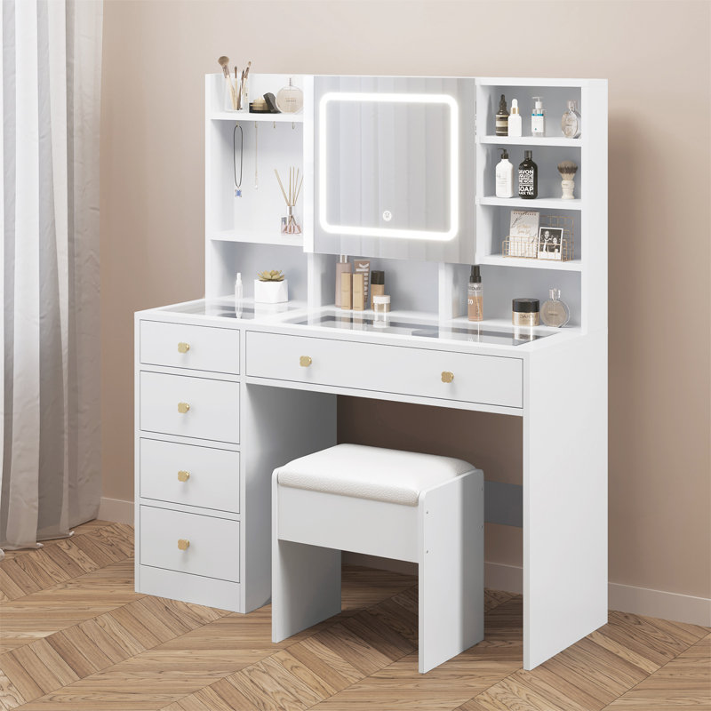 Bohuslava Vanity Table Stool Set, White