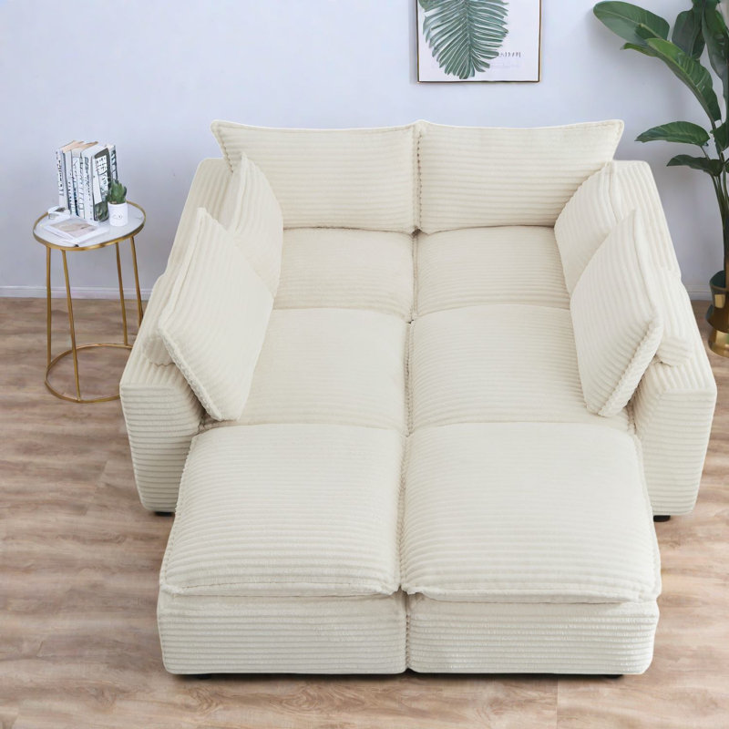 Canapé modulaire luxueux en velours côtelé blanc pour salon