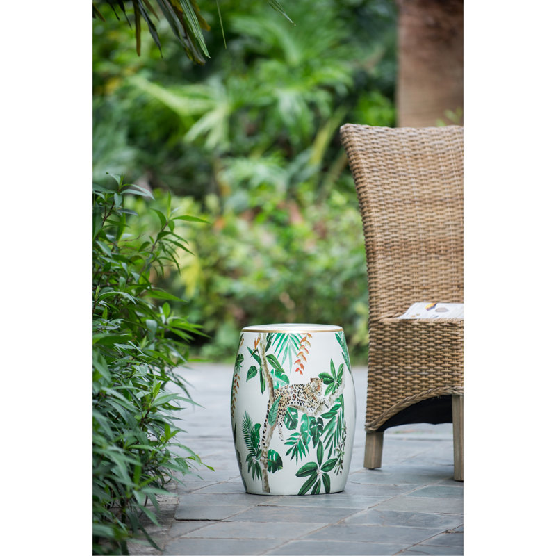 Tabouret de jardin en céramique 13 po x 13 po x 18 po, table d'appoint Jungle
