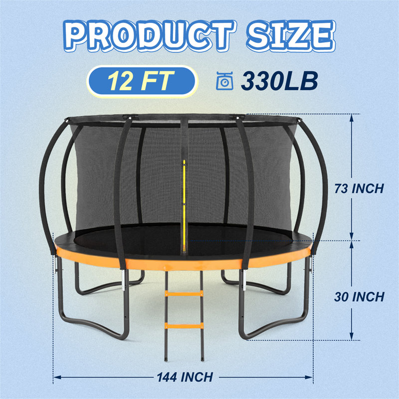 12FT Outdoor Big Trampoline Inner Safety Enclosure Net, Orange