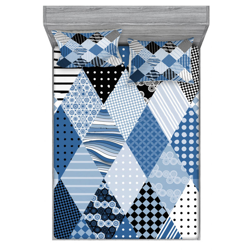Microfiber Geometric Sheet Set, Queen Sheet Set with Fitted Sheet